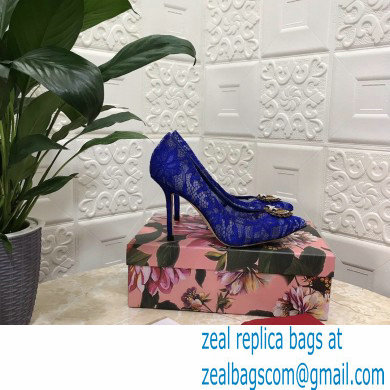 Dolce  &  Gabbana Heel 10.5cm Taormina Lace Pumps Blue with Devotion Heart 2021